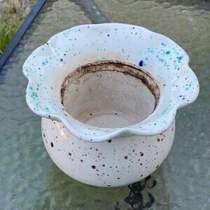 WoW Vintage 2 Piece Hand Painted Speckled McNees African Violet Ceramic Planter